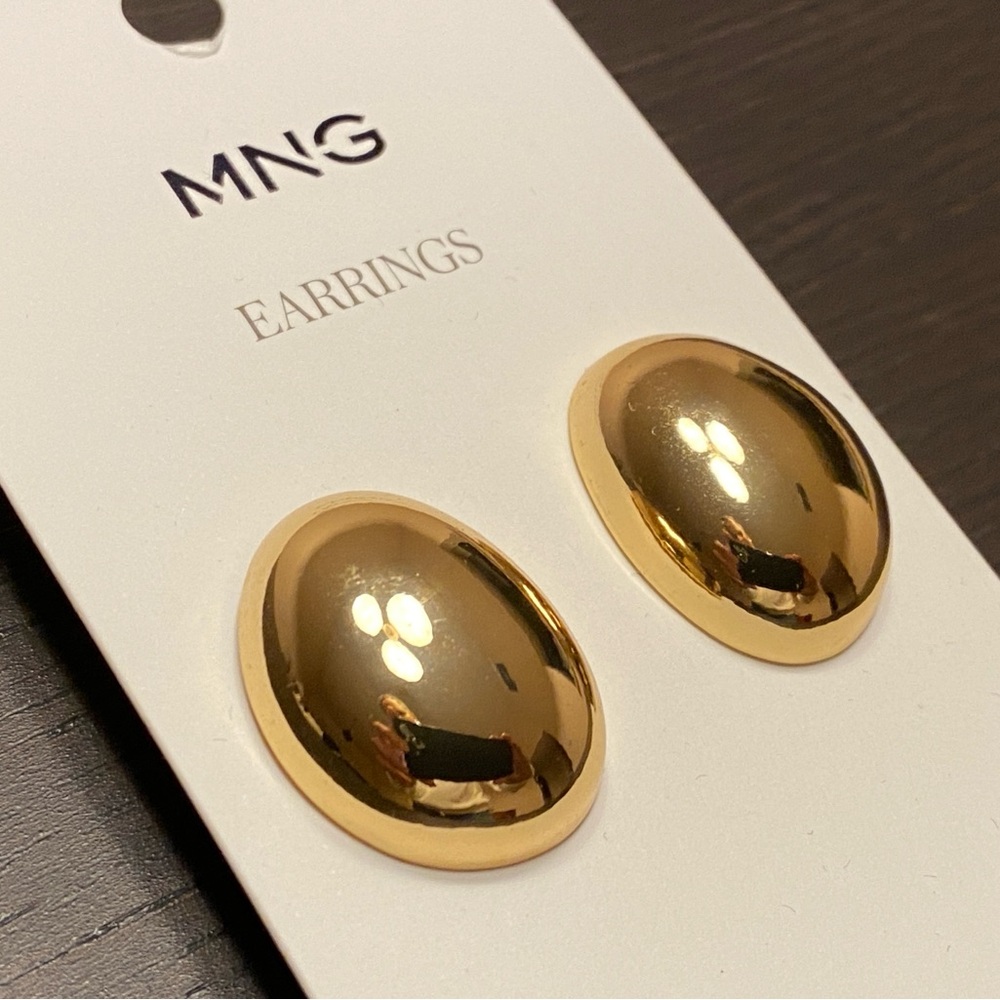 Mango MNG Gold Earrings Dome Oval Chunky Minimalistic